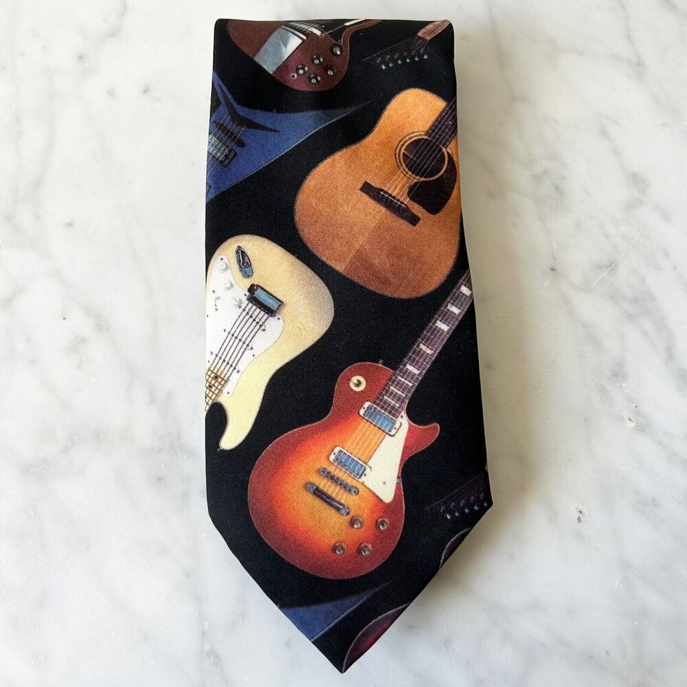 Guitar II Ralph Marlin Men's Neck Tie - Vintage Electric Acoustic Guitars Music